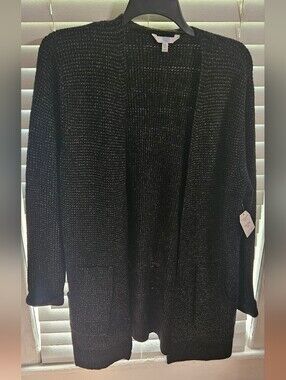 Time And Tru Waffle Cardigan 2 Pocket  Black Open Front Women's XXL BNWT